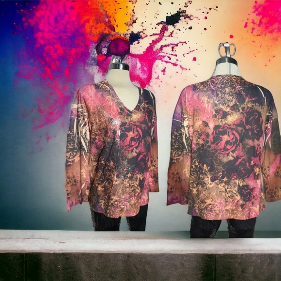 Multicolor Brown and Pink 3/4 Sleeves Size L - Picture 9 of 13